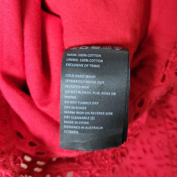 Bardot Red Eyelet Cotton Dress Off Shoulder Size 6/S - Picture 13 of 13